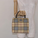 BURBERRY Nova Check Hand Bag PVC Beige Silver Auth 135389-20