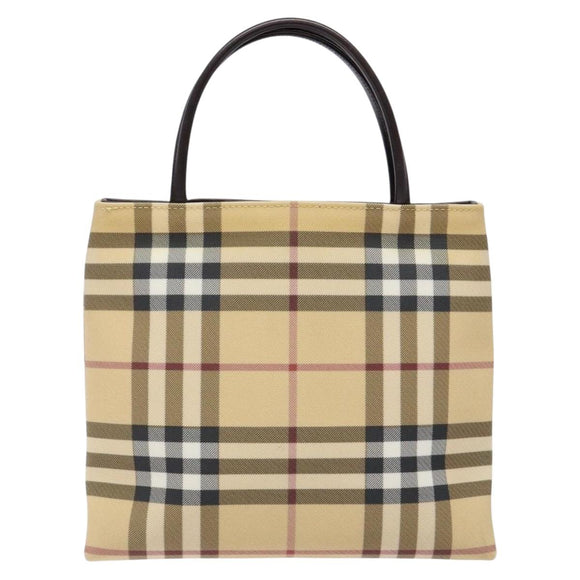 BURBERRY Nova Check Hand Bag PVC Beige Silver Auth 135389