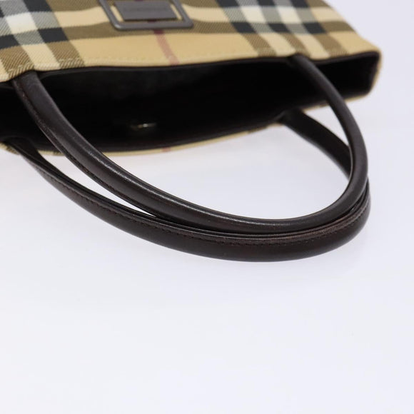 BURBERRY Nova Check Hand Bag PVC Beige Silver Auth 135389