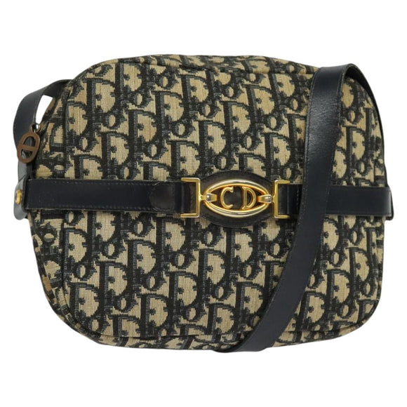 Christian Dior Trotter Canvas Shoulder Bag Navy Gold Auth 135390