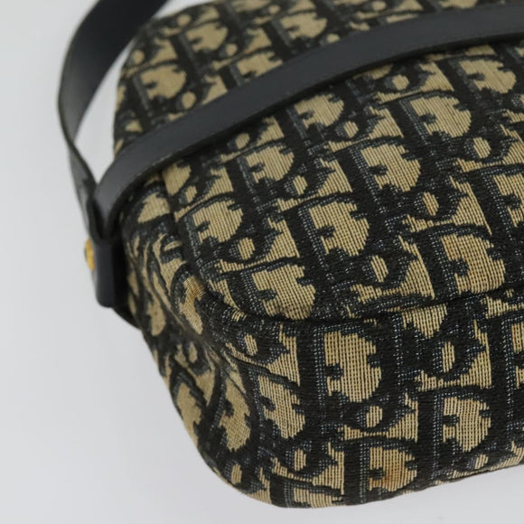 Christian Dior Trotter Canvas Shoulder Bag Navy Gold Auth 135390