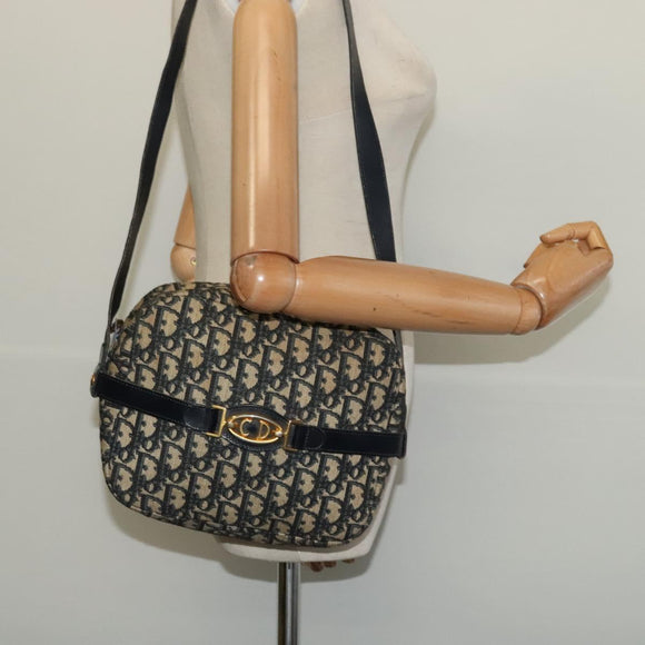 Christian Dior Trotter Canvas Shoulder Bag Navy Gold Auth 135390