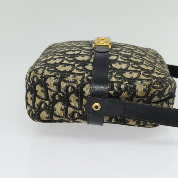 Christian Dior Trotter Canvas Shoulder Bag Navy Gold Auth 135390