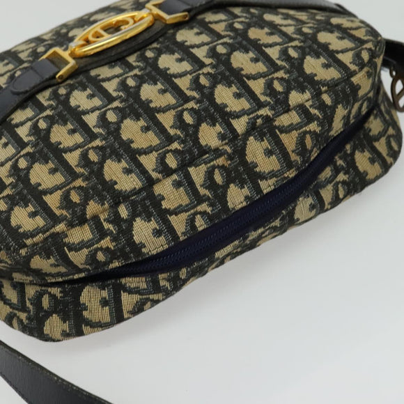 Christian Dior Trotter Canvas Shoulder Bag Navy Gold Auth 135390
