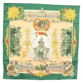 HERMES Carre 90 Scarf ""SANSSOUCY"" Silk Green Auth 135393