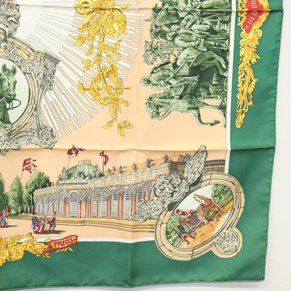 HERMES Carre 90 Scarf ""SANSSOUCY"" Silk Green Auth 135393