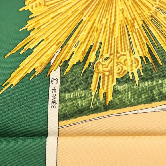 HERMES Carre 90 Scarf ""SANSSOUCY"" Silk Green Auth 135393
