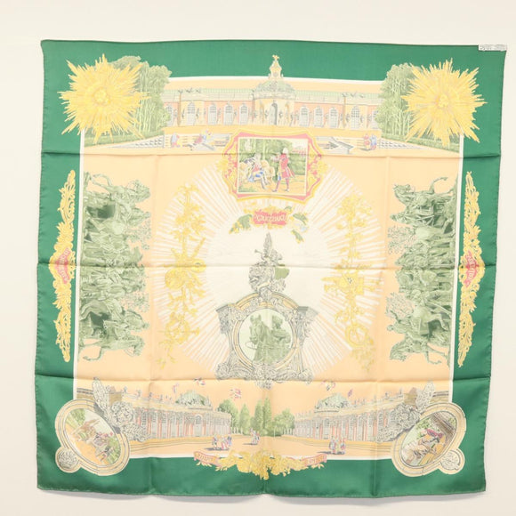HERMES Carre 90 Scarf ""SANSSOUCY"" Silk Green Auth 135393