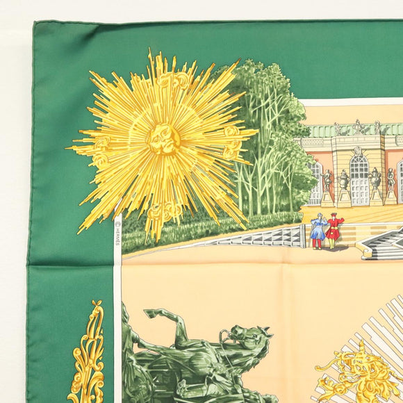 HERMES Carre 90 Scarf ""SANSSOUCY"" Silk Green Auth 135393