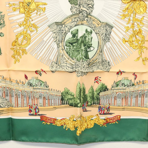 HERMES Carre 90 Scarf ""SANSSOUCY"" Silk Green Auth 135393