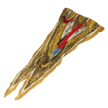 HERMES Pleated Scarf ""CASQUES PLUMETS"" Silk Yellow Auth 135394