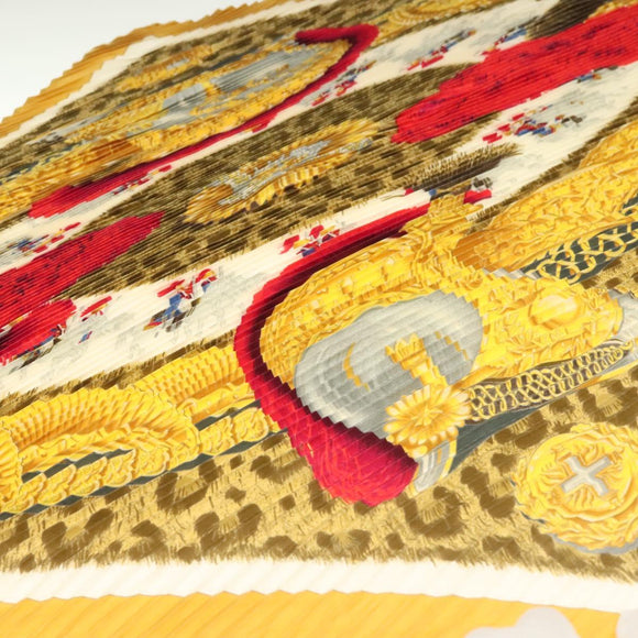 HERMES Pleated Scarf ""CASQUES PLUMETS"" Silk Yellow Auth 135394
