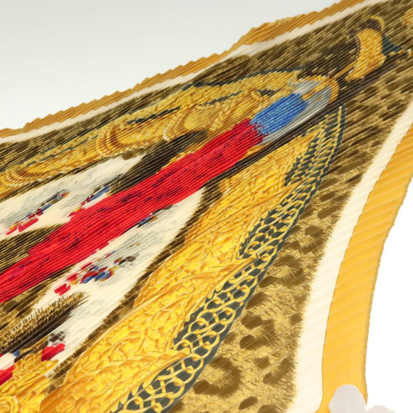 HERMES Pleated Scarf ""CASQUES PLUMETS"" Silk Yellow Auth 135394
