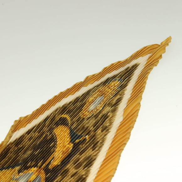 HERMES Pleated Scarf ""CASQUES PLUMETS"" Silk Yellow Auth 135394
