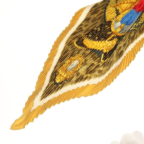 HERMES Pleated Scarf ""CASQUES PLUMETS"" Silk Yellow Auth 135394