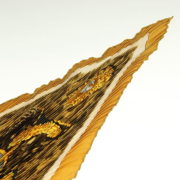 HERMES Pleated Scarf ""CASQUES PLUMETS"" Silk Yellow Auth 135394
