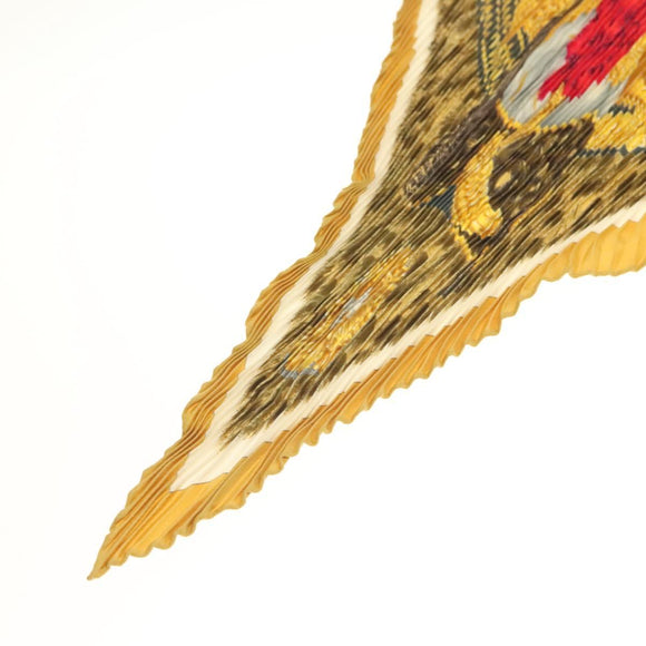 HERMES Pleated Scarf ""CASQUES PLUMETS"" Silk Yellow Auth 135394