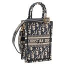 Christian Dior Trotter Canvas Book Tote Mini Bag 2way Navy Gold Auth 135401A-1