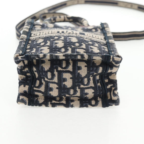 Christian Dior Trotter Canvas Book Tote Mini Bag 2way Navy Gold Auth 135401A