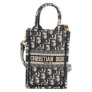 Christian Dior Trotter Canvas Book Tote Mini Bag 2way Navy Gold Auth 135401A-2