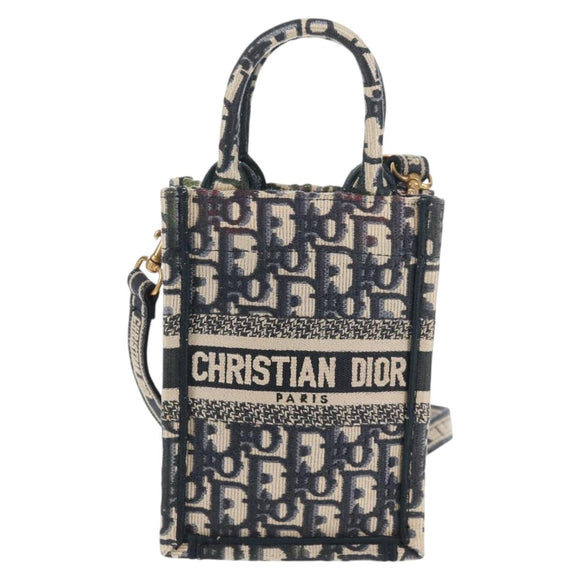 Christian Dior Trotter Canvas Book Tote Mini Bag 2way Navy Gold Auth 135401A