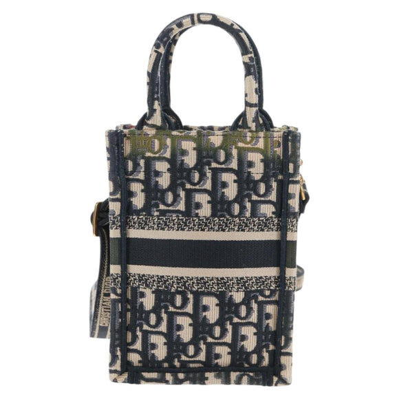 Christian Dior Trotter Canvas Book Tote Mini Bag 2way Navy Gold Auth 135401A