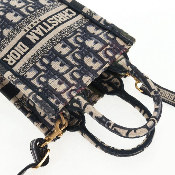 Christian Dior Trotter Canvas Book Tote Mini Bag 2way Navy Gold Auth 135401A