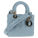 Christian Dior Canage Hand Bag Leather 2way Light Blue Gold Auth 135403M-1