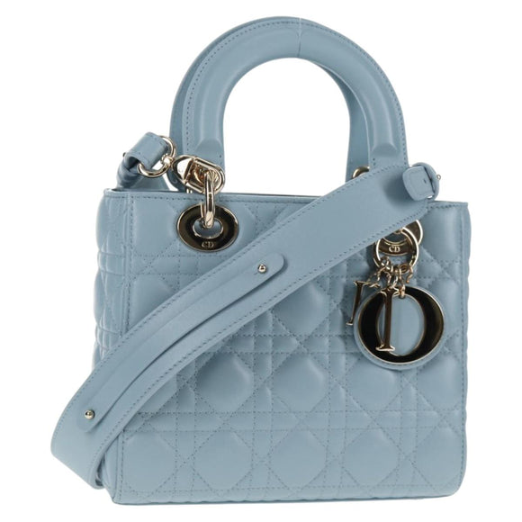 Christian Dior Canage Hand Bag Leather 2way Light Blue Gold Auth 135403M