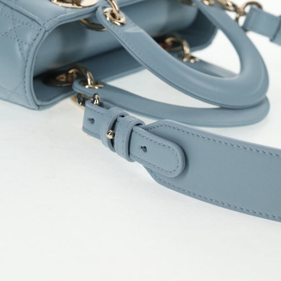 Christian Dior Canage Hand Bag Leather 2way Light Blue Gold Auth 135403M