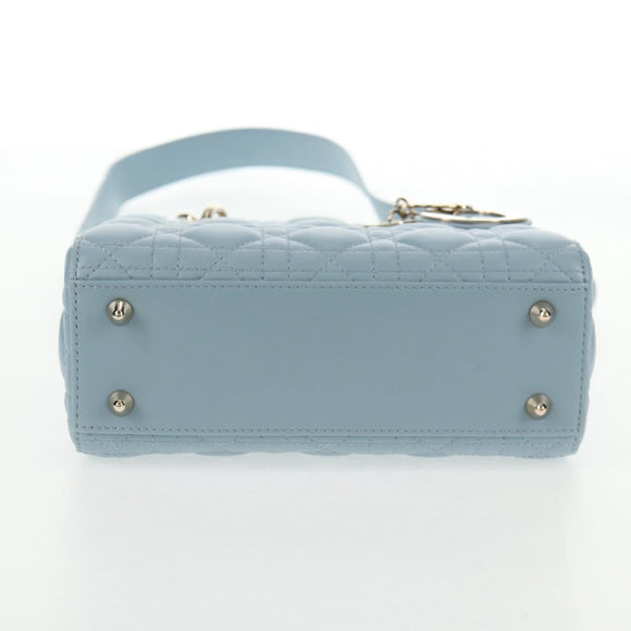 Christian Dior Canage Hand Bag Leather 2way Light Blue Gold Auth 135403M