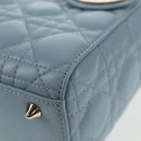 Christian Dior Canage Hand Bag Leather 2way Light Blue Gold Auth 135403M-17