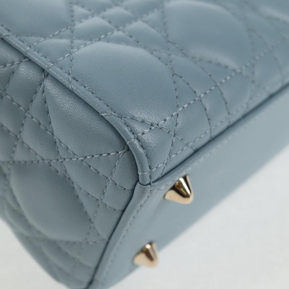 Christian Dior Canage Hand Bag Leather 2way Light Blue Gold Auth 135403M