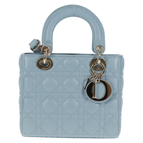 Christian Dior Canage Hand Bag Leather 2way Light Blue Gold Auth 135403M