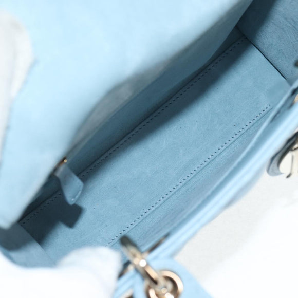 Christian Dior Canage Hand Bag Leather 2way Light Blue Gold Auth 135403M