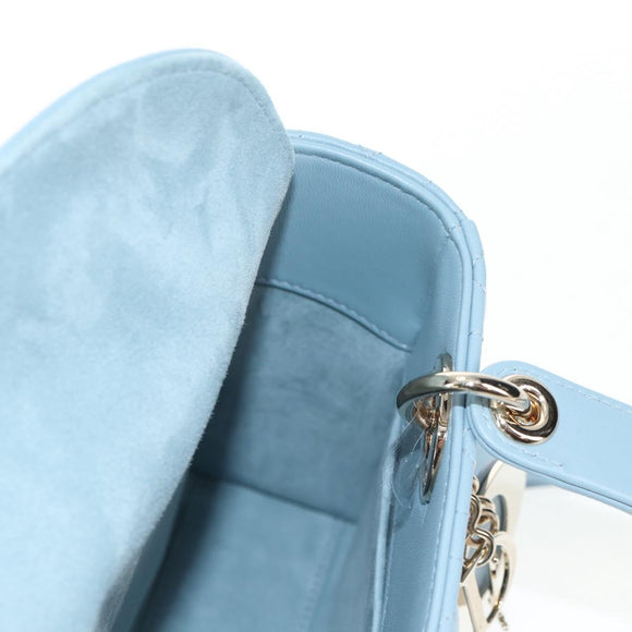 Christian Dior Canage Hand Bag Leather 2way Light Blue Gold Auth 135403M