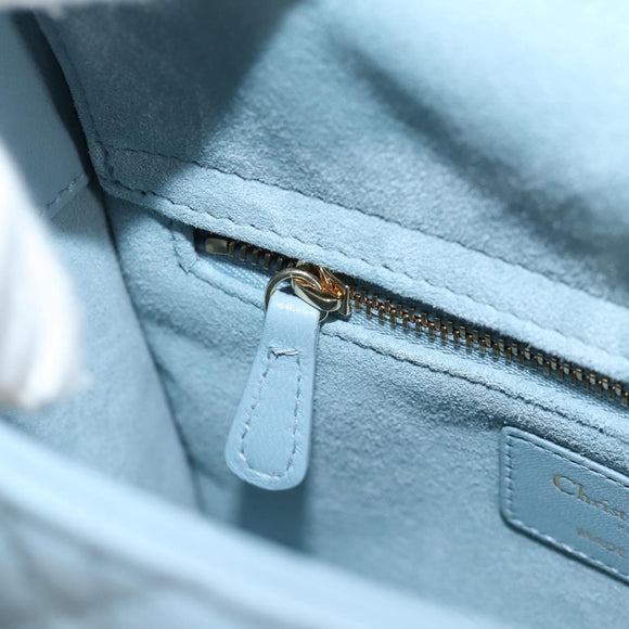 Christian Dior Canage Hand Bag Leather 2way Light Blue Gold Auth 135403M