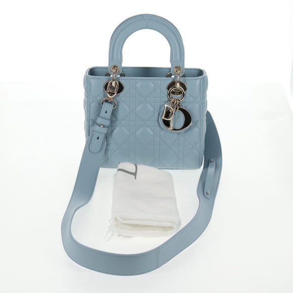 Christian Dior Canage Hand Bag Leather 2way Light Blue Gold Auth 135403M