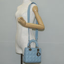 Christian Dior Canage Hand Bag Leather 2way Light Blue Gold Auth 135403M-27