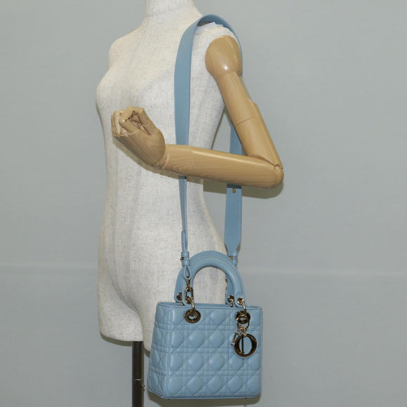 Christian Dior Canage Hand Bag Leather 2way Light Blue Gold Auth 135403M