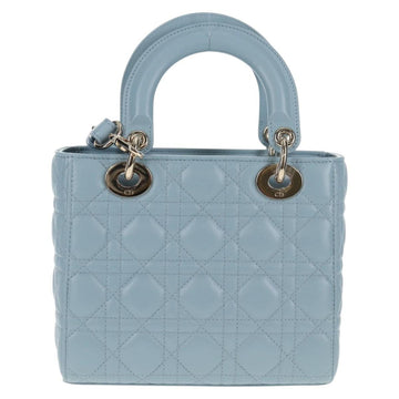 Christian Dior Canage Hand Bag Leather 2way Light Blue Gold Auth 135403M - 0
