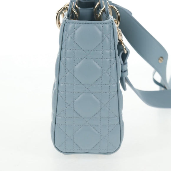 Christian Dior Canage Hand Bag Leather 2way Light Blue Gold Auth 135403M