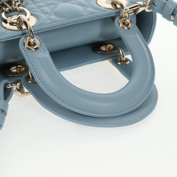 Christian Dior Canage Hand Bag Leather 2way Light Blue Gold Auth 135403M