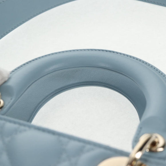 Christian Dior Canage Hand Bag Leather 2way Light Blue Gold Auth 135403M