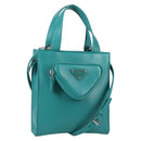 PRADA Hand Bag Leather 2way Green Silver Auth 135405M-1