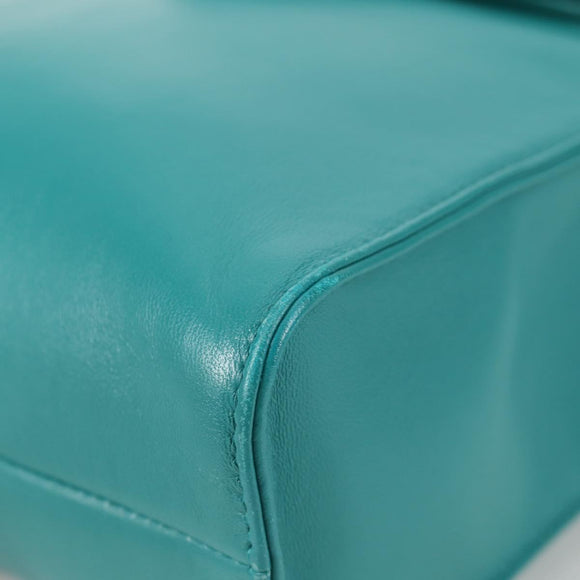 PRADA Hand Bag Leather 2way Green Silver Auth 135405M