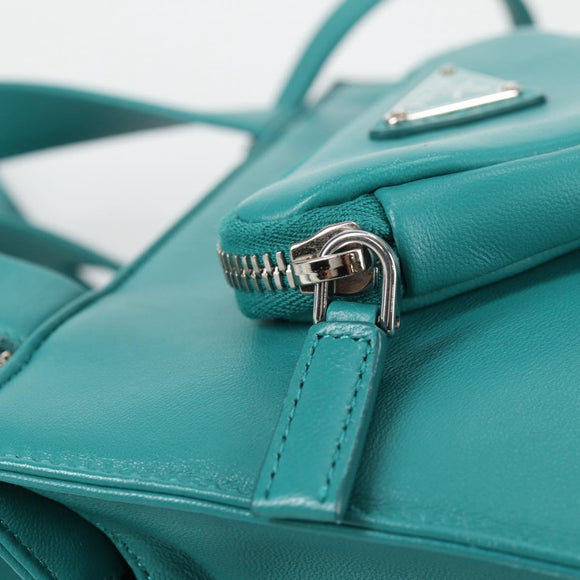 PRADA Hand Bag Leather 2way Green Silver Auth 135405M