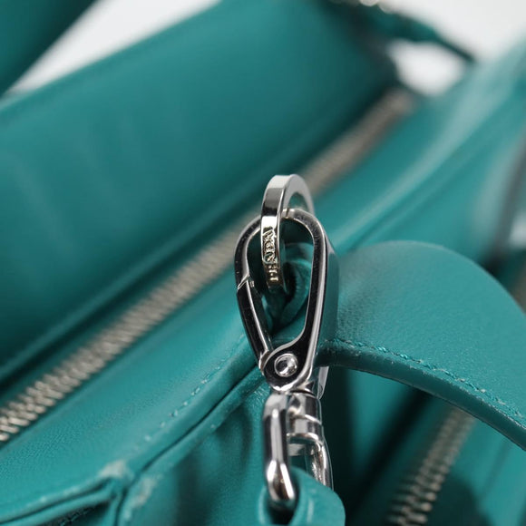 PRADA Hand Bag Leather 2way Green Silver Auth 135405SAM
