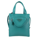 PRADA Hand Bag Leather 2way Green Silver Auth 135405M-13