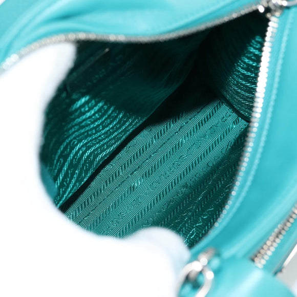 PRADA Hand Bag Leather 2way Green Silver Auth 135405M